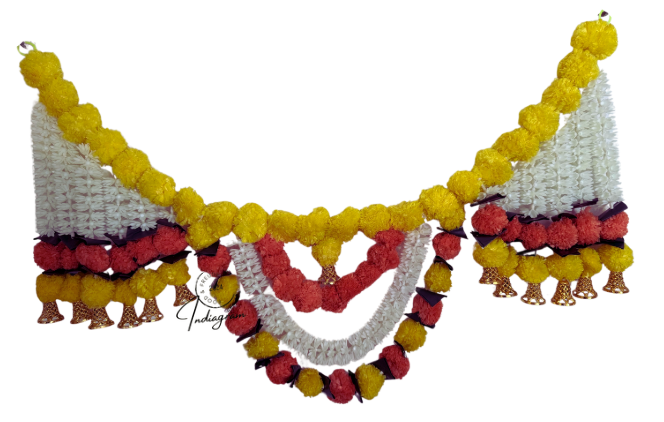 FANCY MARIGOLD FLOWER TORAN YELLOW, RED & WHITE