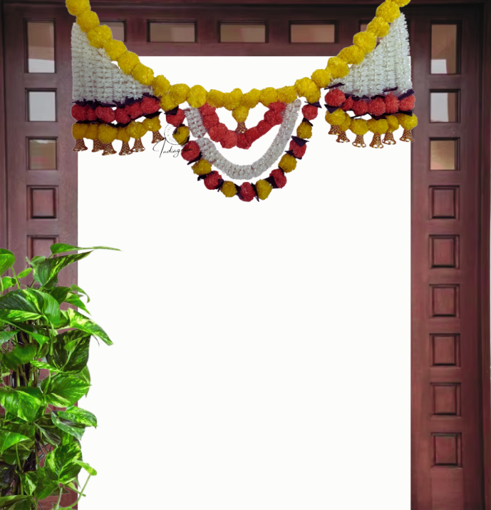 FANCY MARIGOLD FLOWER TORAN YELLOW, RED & WHITE