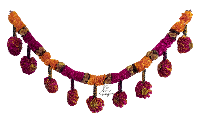 SATIN TORAN MARIGOLD RED&ORANGE FLOWERS (Door Hanging)