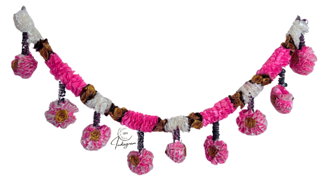 SATIN TORAN MARIGOLD PINK&WHITE FLOWERS