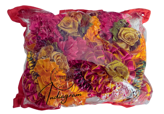 SATIN TORAN MARIGOLD RED&ORANGE FLOWERS (Door Hanging)