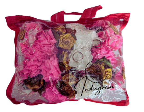 SATIN TORAN MARIGOLD PINK&WHITE FLOWERS