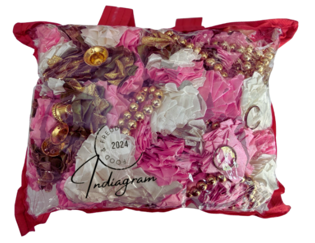 SATIN TORAN PINK&WHITE FLOWERS WITH PEARLS(Door Hanging)