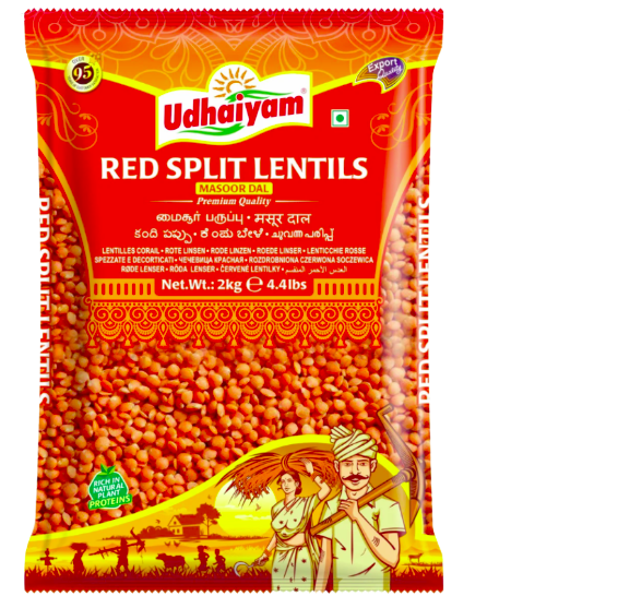 UDHAIYAM RED SPLIT LENTILS (MASOOR DAL) - 2Kg
