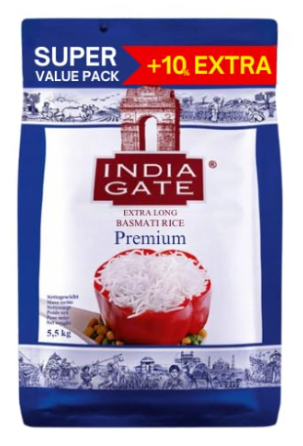 INDIA GATE PREMIUM BASMATI-Extra Long (10%Extra Pack)- 5kg